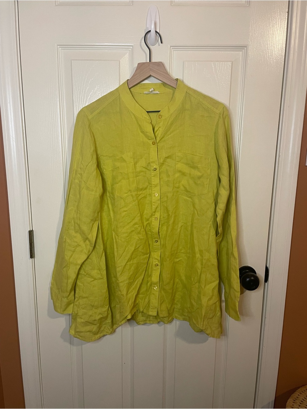 Eileen Fisher Organic Linen Oversized Button Down in Chartreuse Size Small